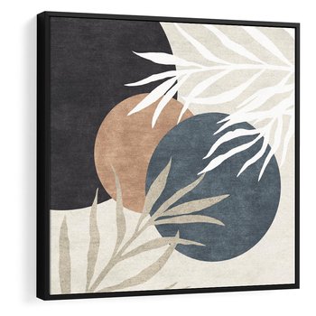 Obraz w ramie 50x50 - Symfonia skradzionych chwil - cienie liści palmy, beżowe tłó - rama czarna