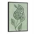 Obraz w ramie 70x100 - Szmaragdowy Oddech - abstrakcyjne delikatne zielone linie, podobne do gałęzi kwiatów - rama czarna