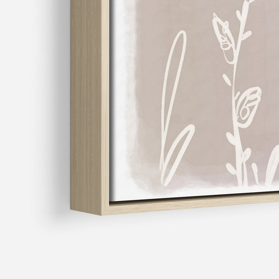 Obraz w ramie 70x100 - Roślinne Przeniknięcia - nowoczesny subtelny plakat, beżowy - rama drewno