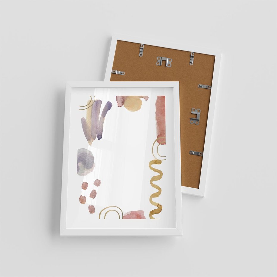 Plakat w ramie 30x40 - Wibracje Pastelowych Odcieni - abstrakcyjny plakat, akwarelowe plamy - rama biała