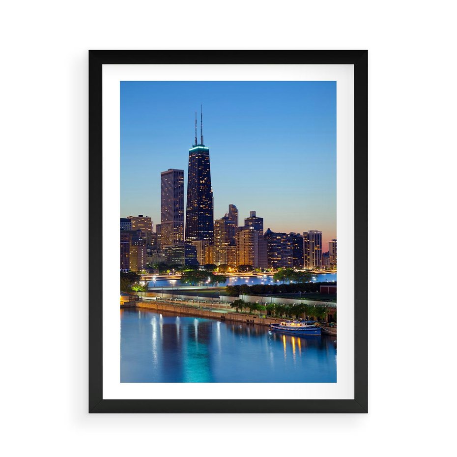 Plakat w ramie 50x70 - Miasto nad Rzeką - miasto, rzeka - rama czarna