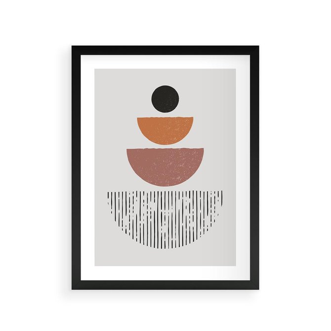 Plakat w ramie 30x40 - Półkola i Boho Akcent - geometria, półkola - rama czarna