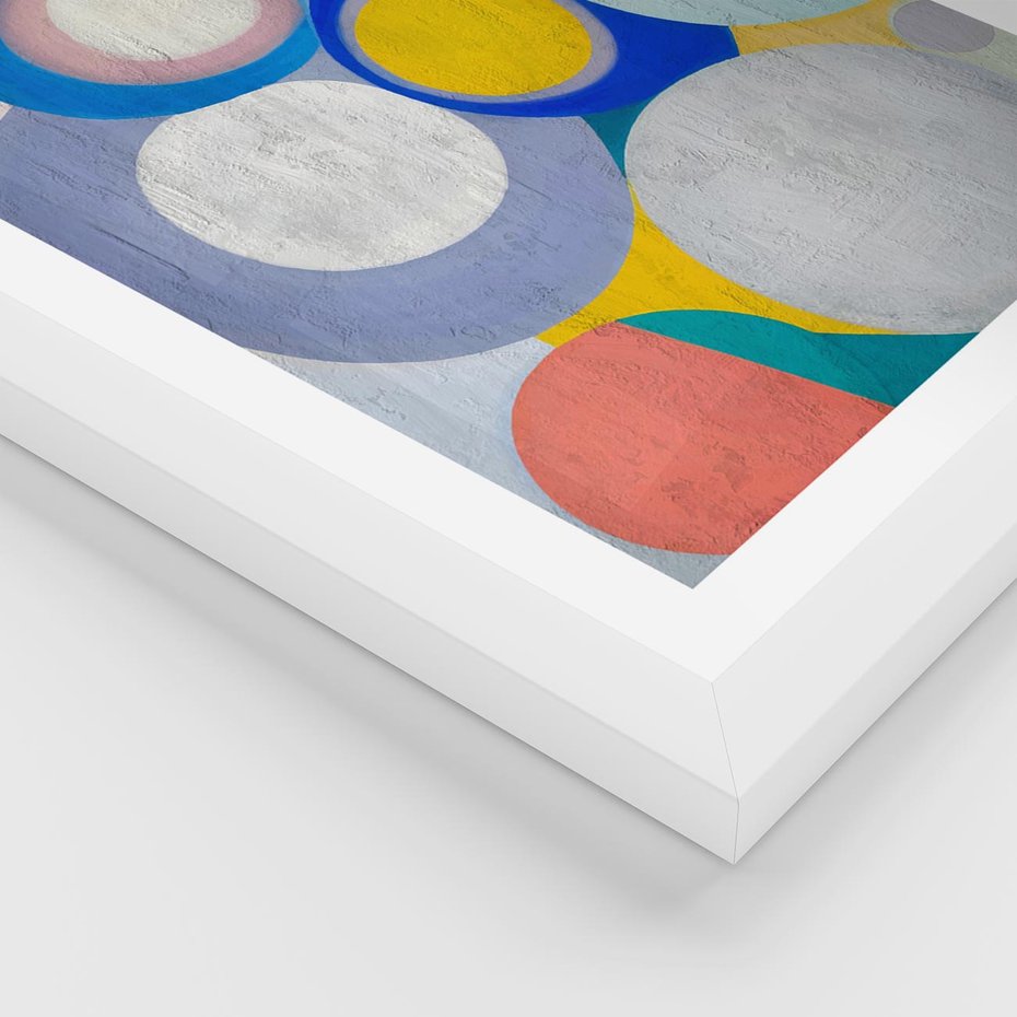 Plakat w ramie 40x50 - Rozkwitająca Symfonia Serca - abstrakcyjne geometryczne kształty, olejny obraz - rama biała