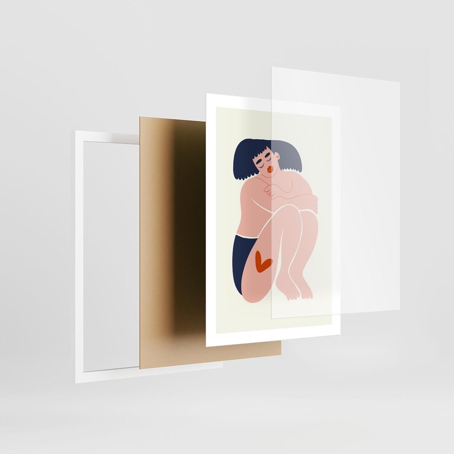 Plakat w ramie 50x70 - Melodia snów na płótnie - zakochana kobieta, graficzny obraz - rama biała