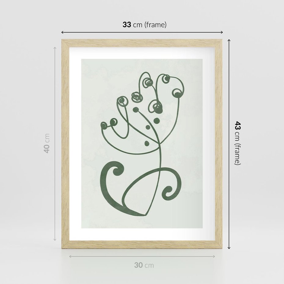 Plakat w ramie 30x40 - Zieleń Wyjątkowego Ukojenia - zielony odcień, abstrakcja - rama drewno