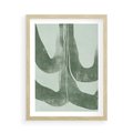 Plakat w ramie 50x70 - Nurtująca Kompozycja Zieleni - abstrakcyjne delikatne zielone linie, podobne do gałęzi kwiatów - rama drewno
