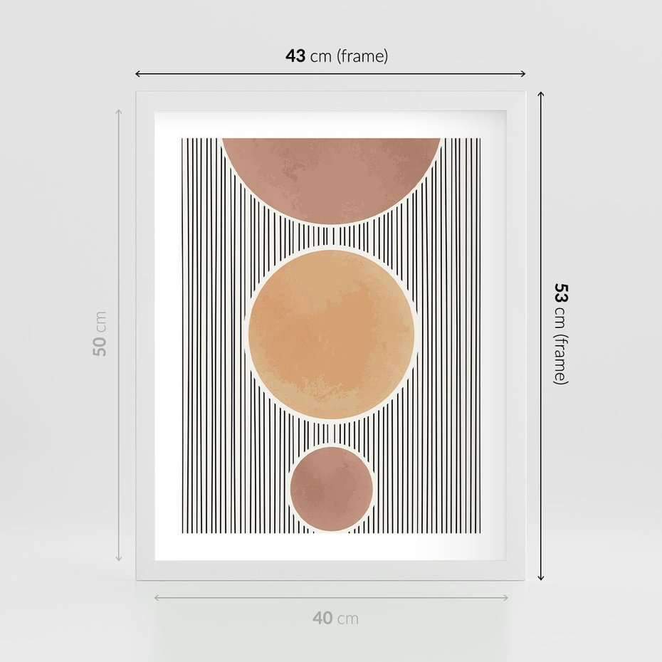 Plakat w ramie 40x50 - Taniec Linii - abstrakcyjna nowoczesna sztuka, koła okręgi - rama biała