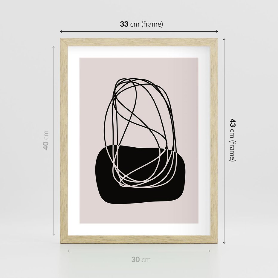 Plakat w ramie 30x40 - Linie Eksploracji - abstrakcyjne szkicowane linie, minimalizm - rama drewno