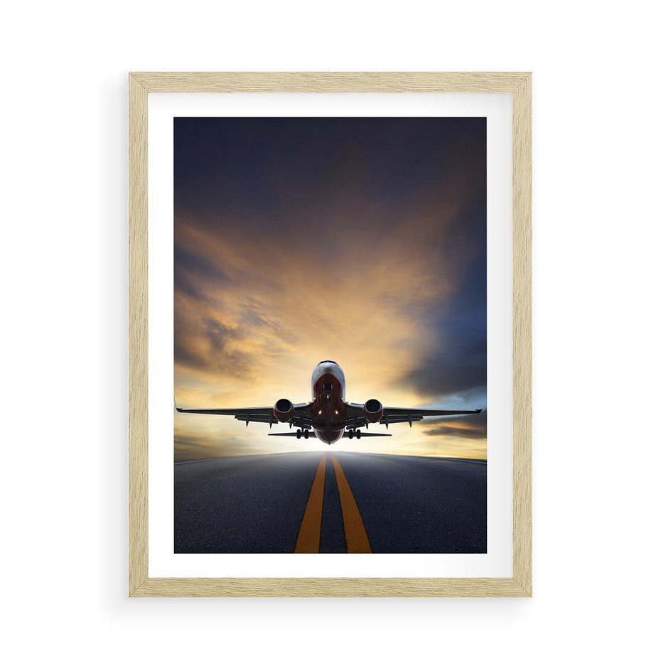 Plakat w ramie 50x70 - Podróż samolotem w pejzaż - samolot, podróż - rama drewno