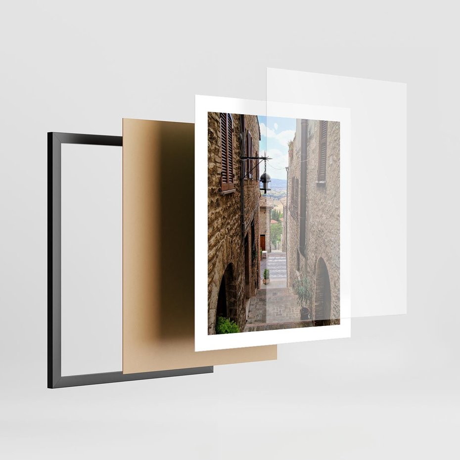 Plakat w ramie 40x50 - Perspektywa malowniczej uliczki - uliczka, perspektywa - rama czarna
