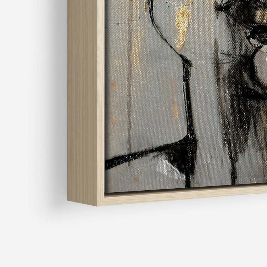 Obraz w ramie 50x70 - Kobieta - Abstrakcyjne Malowidło - złote, usta abstrakcja - rama drewno