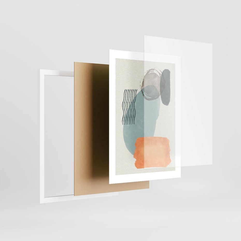 Plakat w ramie 30x40 - Kształtujące Plamy - geometryczne elementy, stonowane ziemiste kolory - rama biała