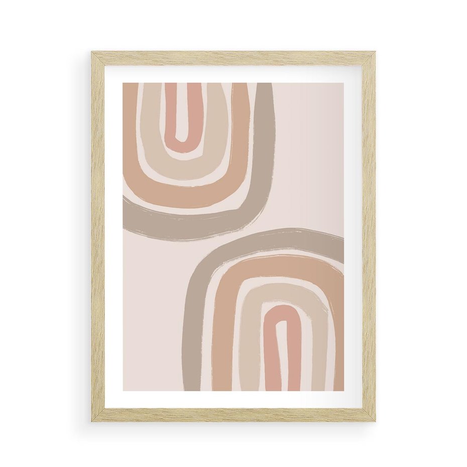 Plakat w ramie 50x70 - Migotliwe Tęczowe Przestrzenie - abstakcyjne tęcze, delikatne odcienie beżu - rama drewno