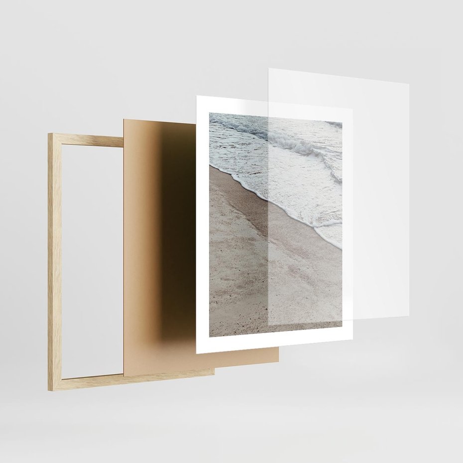 Plakat w ramie 40x50 - Brzeg Morza: Malownicza Plaża i Fale - morze, plaża - rama drewno