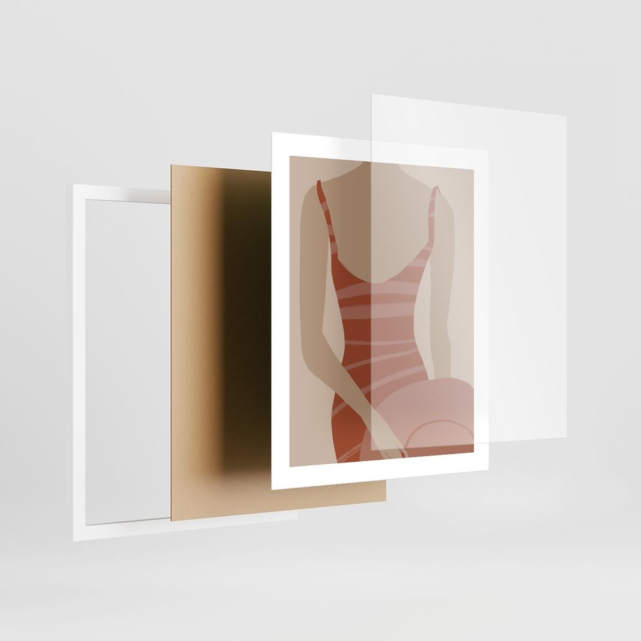 Plakat w ramie 40x50 - Kobiece Retro - minimalistyczny boho plakat, retro kobieta w stroju kąpielowym - rama biała