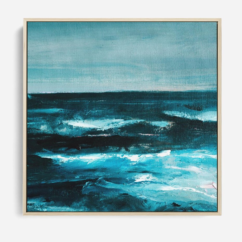 Obraz w ramie 50x50 - Burza Nad Granatowym Oceanem - piękny marynistyczny obraz olejny, wzburzone ciemne morze - rama drewno