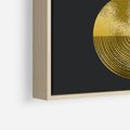 Obraz w ramie 50x50 - Migotliwe Przeniknięcia - złote koła, czarne tło - rama drewno