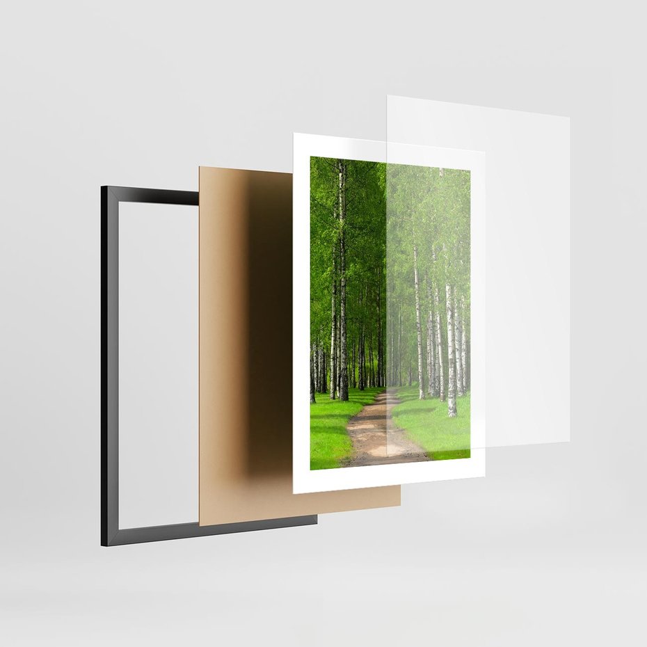 Plakat w ramie 30x40 - Spacer Ścieżką w Urokliwym Lesie - las, ścieżka - rama czarna