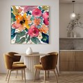 Obraz w ramie 50x50 - Kwiatowy Impuls Kolorów - abstrakcyjne kolorowe kwiaty, szkic - rama drewno