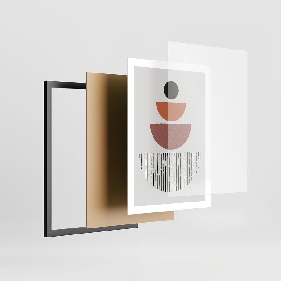 Plakat w ramie 50x70 - Półkola i Boho Akcent - geometria, półkola - rama czarna