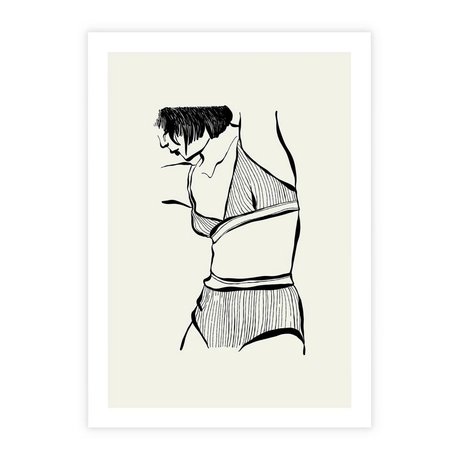 Plakat bez ramy 21x30 - Minimalistyczny Urok - szkic, kobieta w bieliźnie