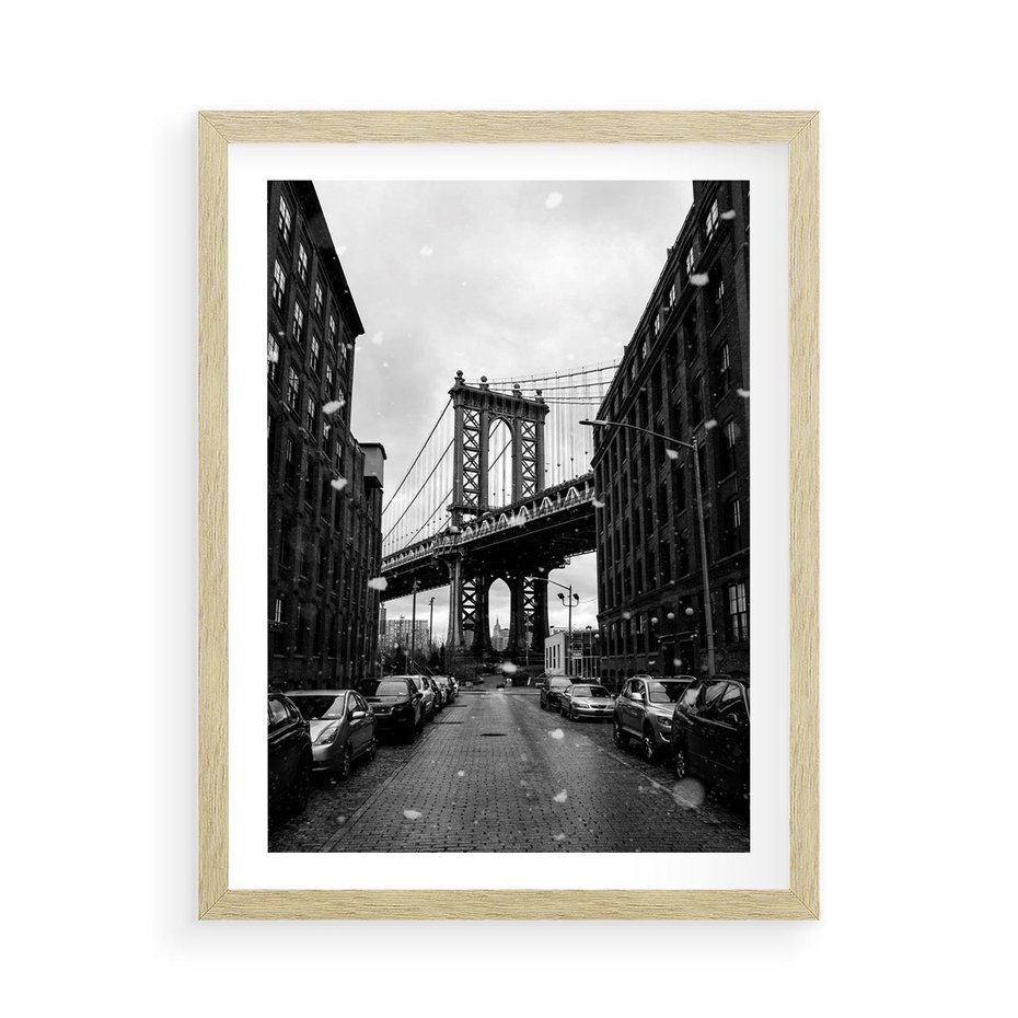 Plakat w ramie 50x70 - Ikona Miasta - Nowy Jork, most - rama drewno