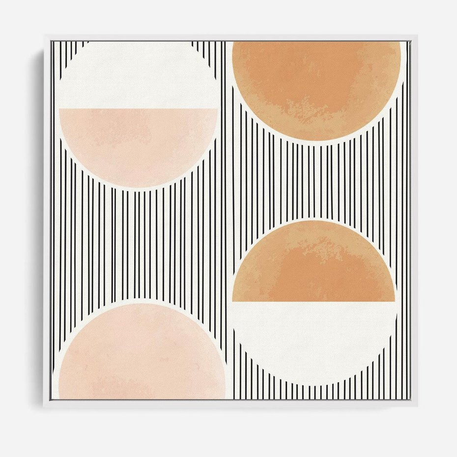 Obraz w ramie 80x80 - Przenikające Kształty - abstrkacyjna nowoczesna sztuka, koła okręgi - rama biała