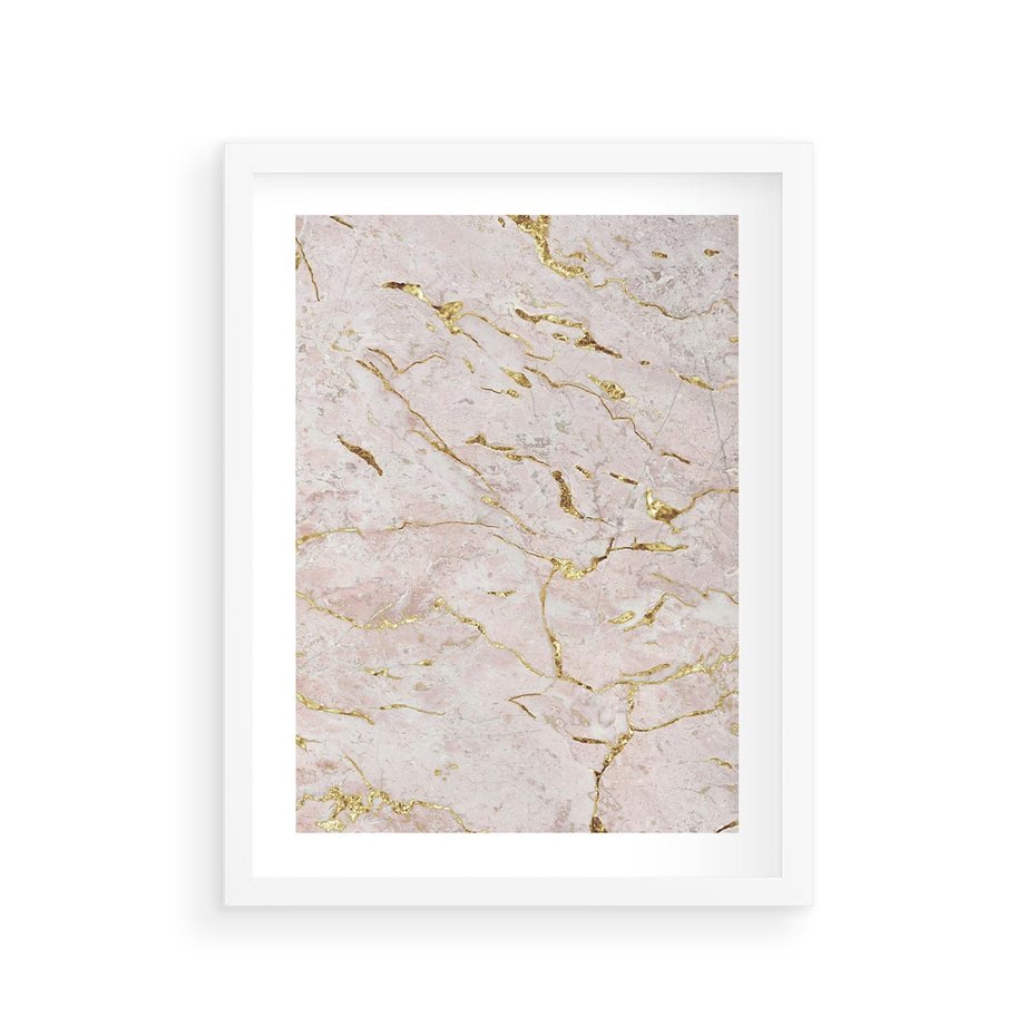 Plakat w ramie 30x40 - Beżowy Marmur i Złoto - marmur, beżowy marmur - rama biała