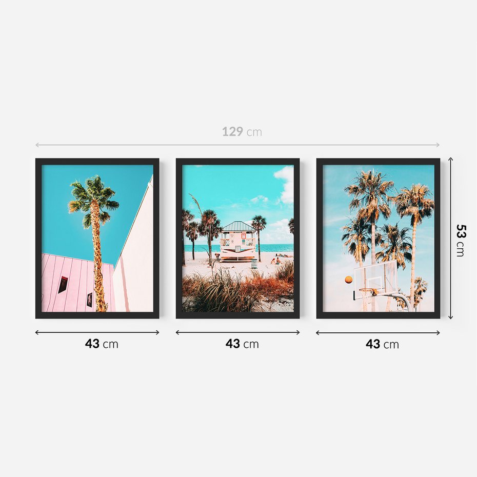 Zestaw obrazy w ramie 40x50 galeria - Plaża, palmy, morze, wakacje - rama czarna