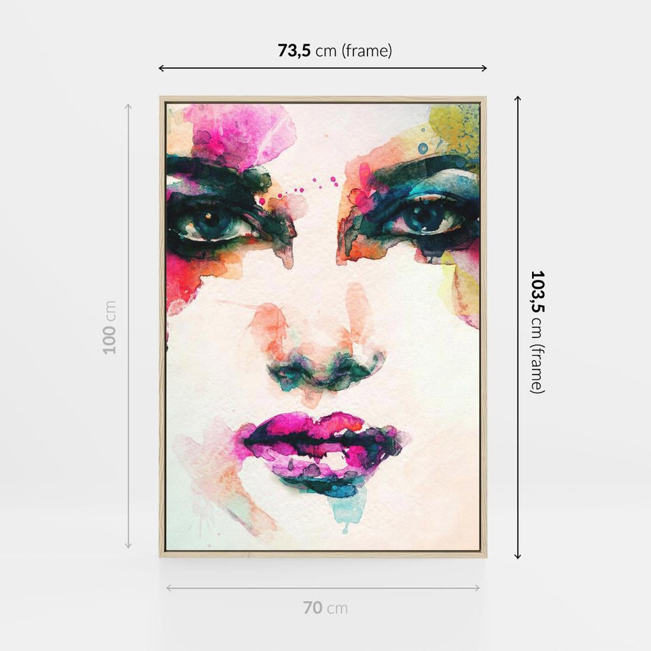 Obraz w ramie 70x100 - Eteryczna Głębia Dusz - portret twarz kobiety, wyraziste oczy - rama drewno