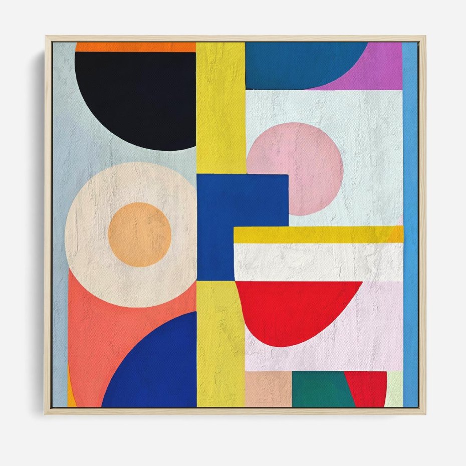 Obraz w ramie 80x80 - Harmonia Kolorowych Impulsów - abstrakcyjne geometryczne kształty, olejny obraz - rama drewno