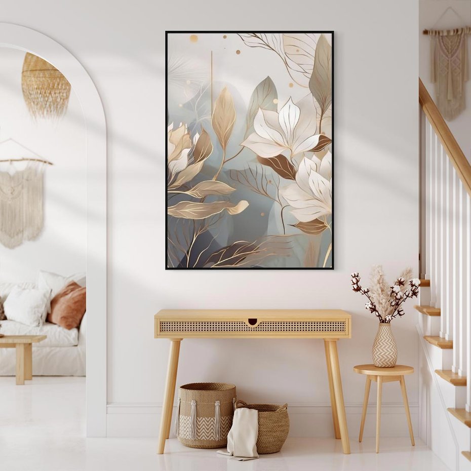 Obraz w ramie 50x70 - Ekspresjonistyczny deszcz uczuć - grafika, złote kwiaty - rama czarna