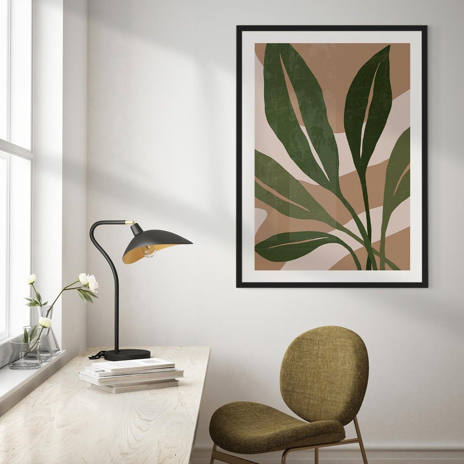 Plakat bez ramy 21x30 - Nowoczesność Natury: Plakat z Zielonymi Liśćmi - nowoczesny plakat, beż