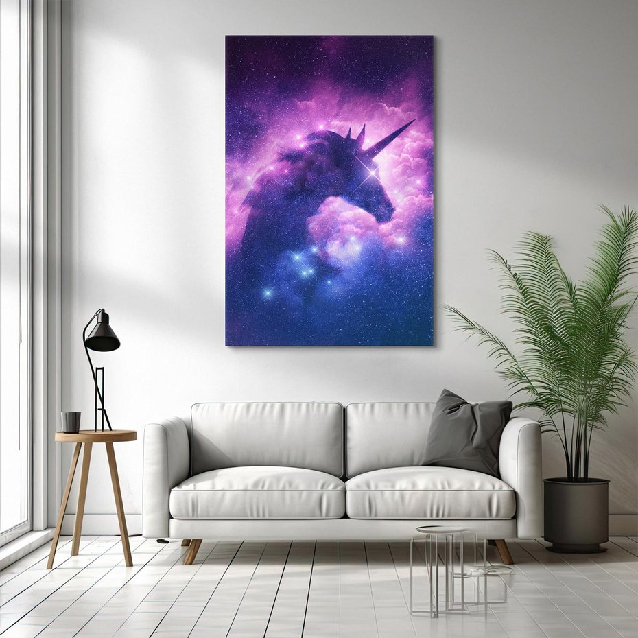 Obraz na płótnie 80x120 - Mityczna podróż - kosmos, jednorożec