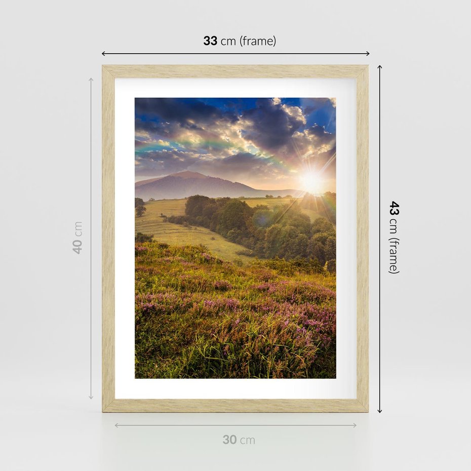 Plakat w ramie 30x40 - Pejzaż na łące - pejzaż, łąka - rama drewno