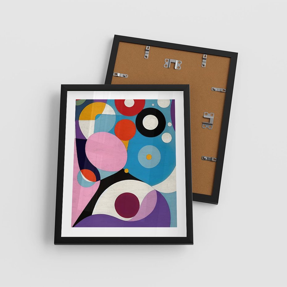 Plakat w ramie 40x50 - Kolorowe Ulotności - abstrakcyjny obraz olejny, żywe kolory - rama czarna