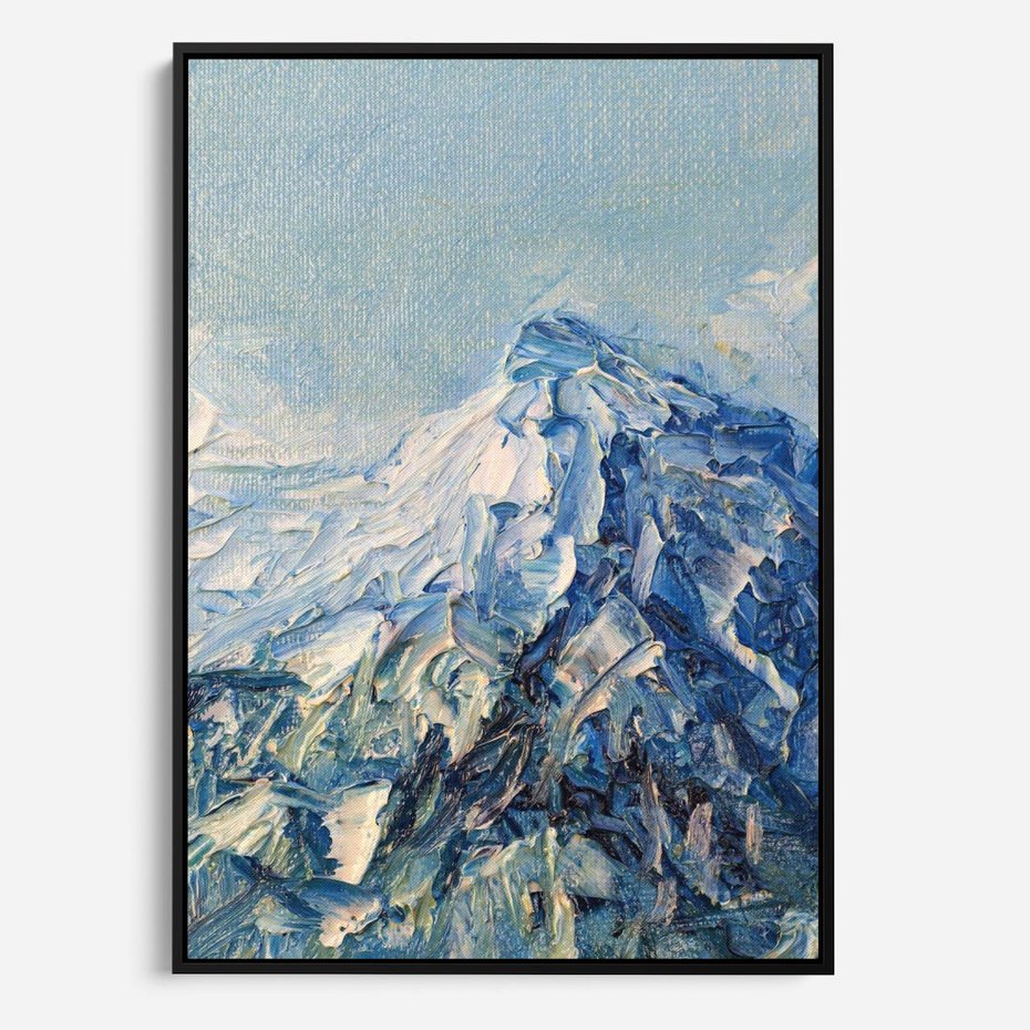 Obraz w ramie 70x100 - Majestat Błękitnych Szczytów - olejny obraz, górski pejzaż - rama czarna