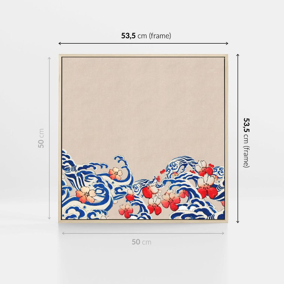 Obraz w ramie 50x50 - Japońska Harmonia: Falujące Kwiaty - japonia, orientalne kwiaty wiśni - rama drewno