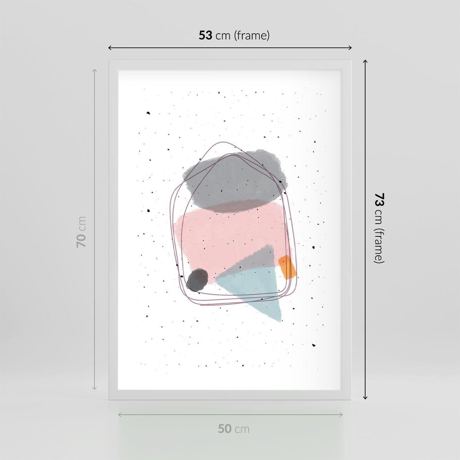 Plakat w ramie 50x70 - Migotliwa Opowieść - abstrakcyjna kompozycja, jak ręcznie malowana - rama biała