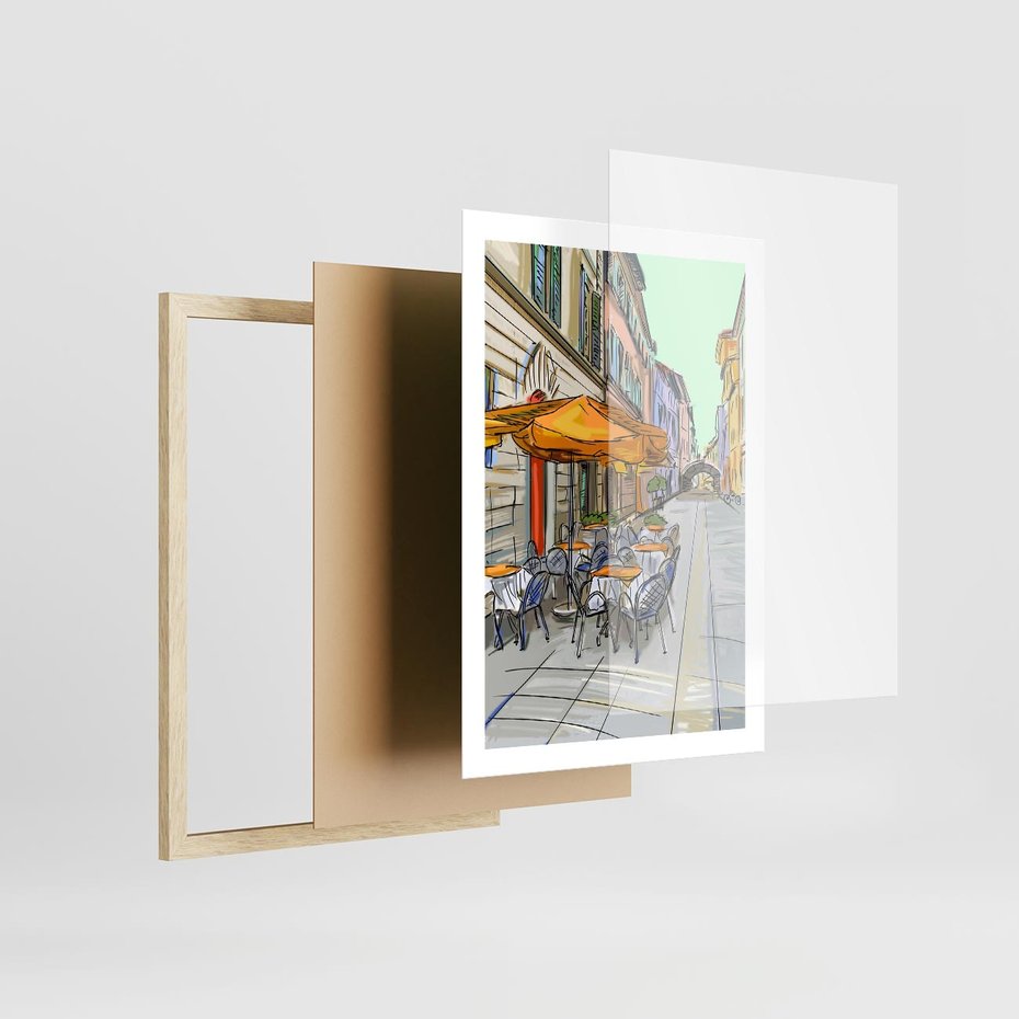 Plakat w ramie 50x70 - Kawiarenkowy Szkic - malowany, szkic - rama drewno