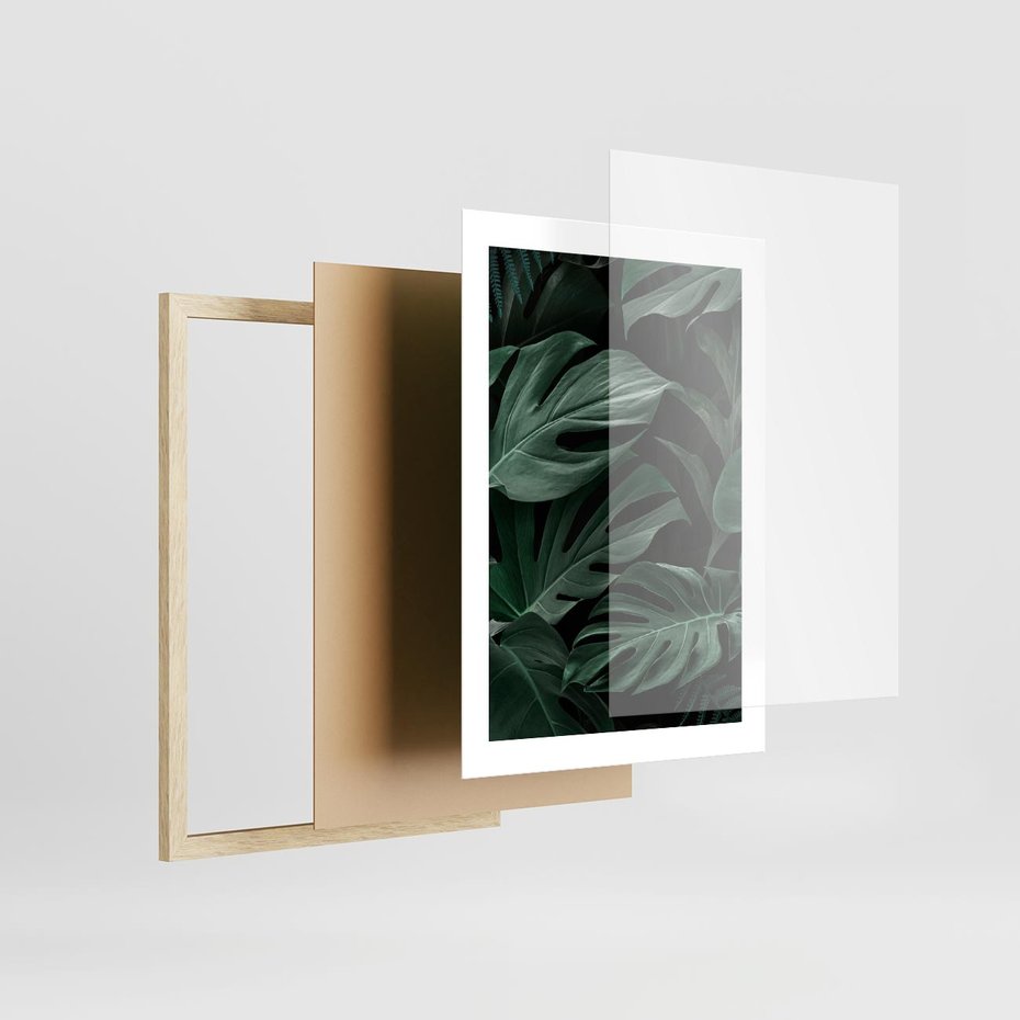 Plakat w ramie 30x40 - Zielone Liście Monstery w Dżungli - zielone liście monstery, dżungla - rama drewno