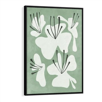 Obraz w ramie 70x100 - Rozkwitające Ukojenie - zgaszona zieleń, kwiaty - rama czarna