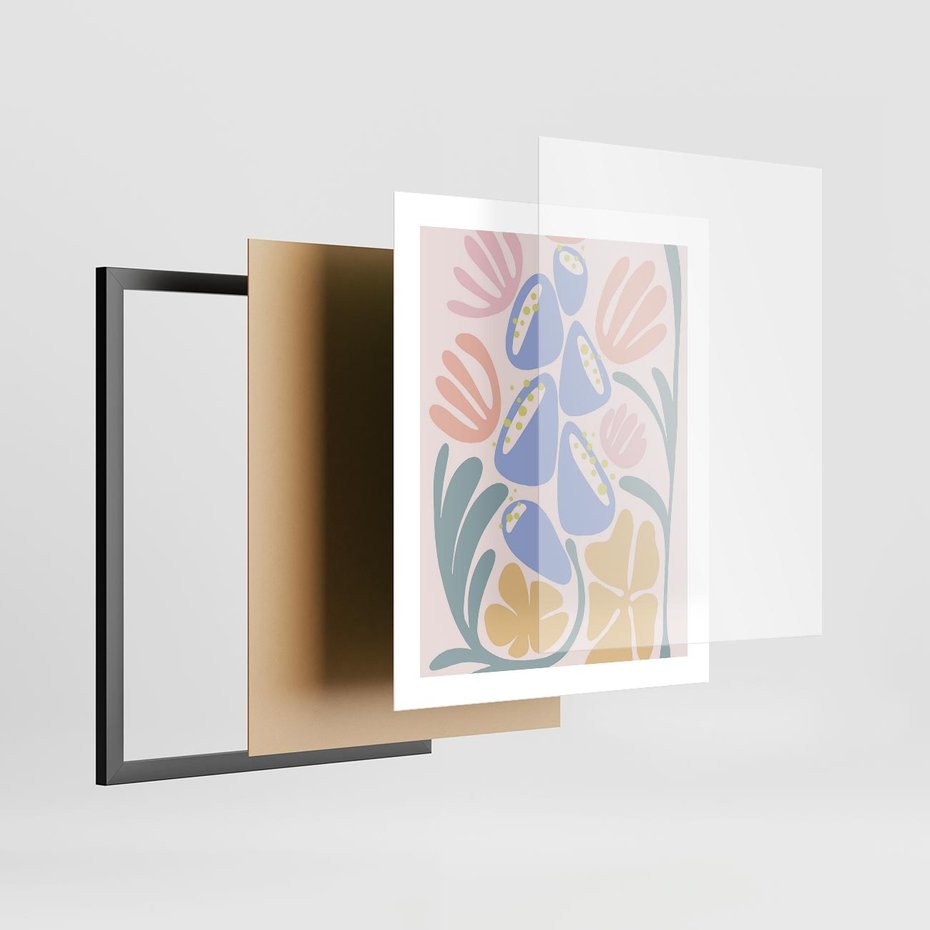 Plakat w ramie 40x50 - Minimalistycznie i Pastelowo - pastelowe kwiaty, na beżowym tle - rama czarna