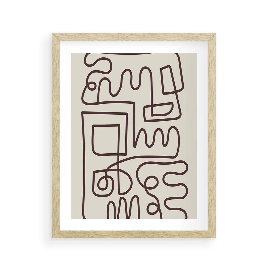Plakat w ramie 40x50 - Etniczna Abstrakcja - nowoczesna boho grafika, abstrakcja - rama drewno