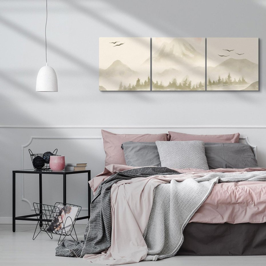 Obraz na płótnie 150x50 - Przyroda Japonii - japońska akwarela, góry