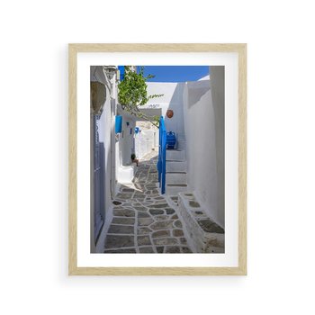 Plakat w ramie 30x40 - Uroki Santorini: Perspektywiczna Uliczka - uliczka, perspektywa - rama drewno