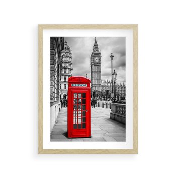 Plakat w ramie 50x70 - Budka telefoniczna w Londynie - budka, Londyn - rama drewno