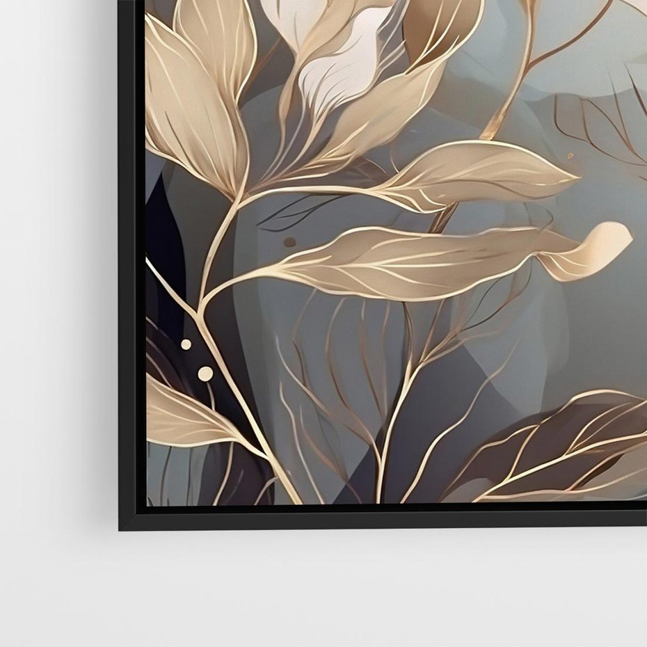 Obraz w ramie 50x50 - Ekspresjonistyczny deszcz uczuć - grafika, złote kwiaty - rama czarna