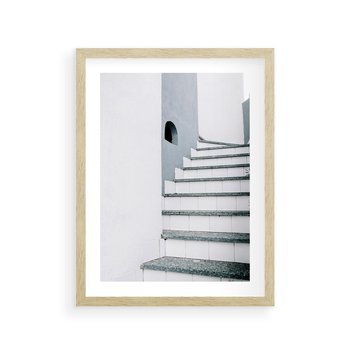 Plakat w ramie 50x70 - Schody ku Urokowi Wyspy - schody, santorini - rama drewno