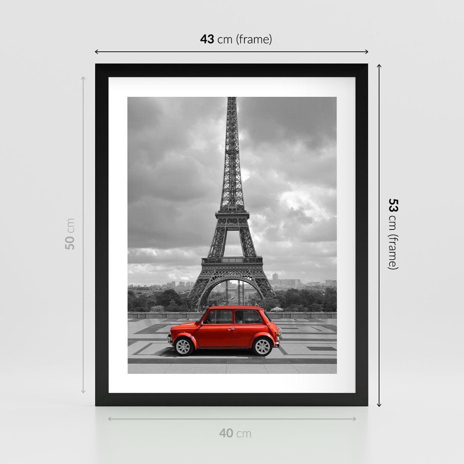 Plakat w ramie 40x50 - Paryż z wieżą Eiffla w tle - Paryż, Eiffla - rama czarna